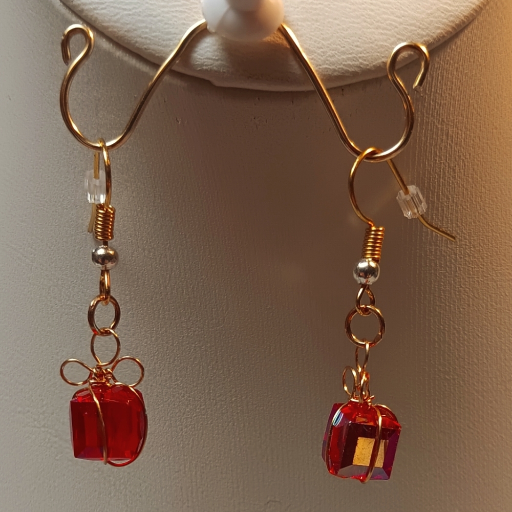 Red crystal holiday earrings